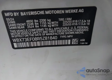 2024 BMW X1 xDrive28I из США, поврежденный, VIN WBX73EF08R5Z81840